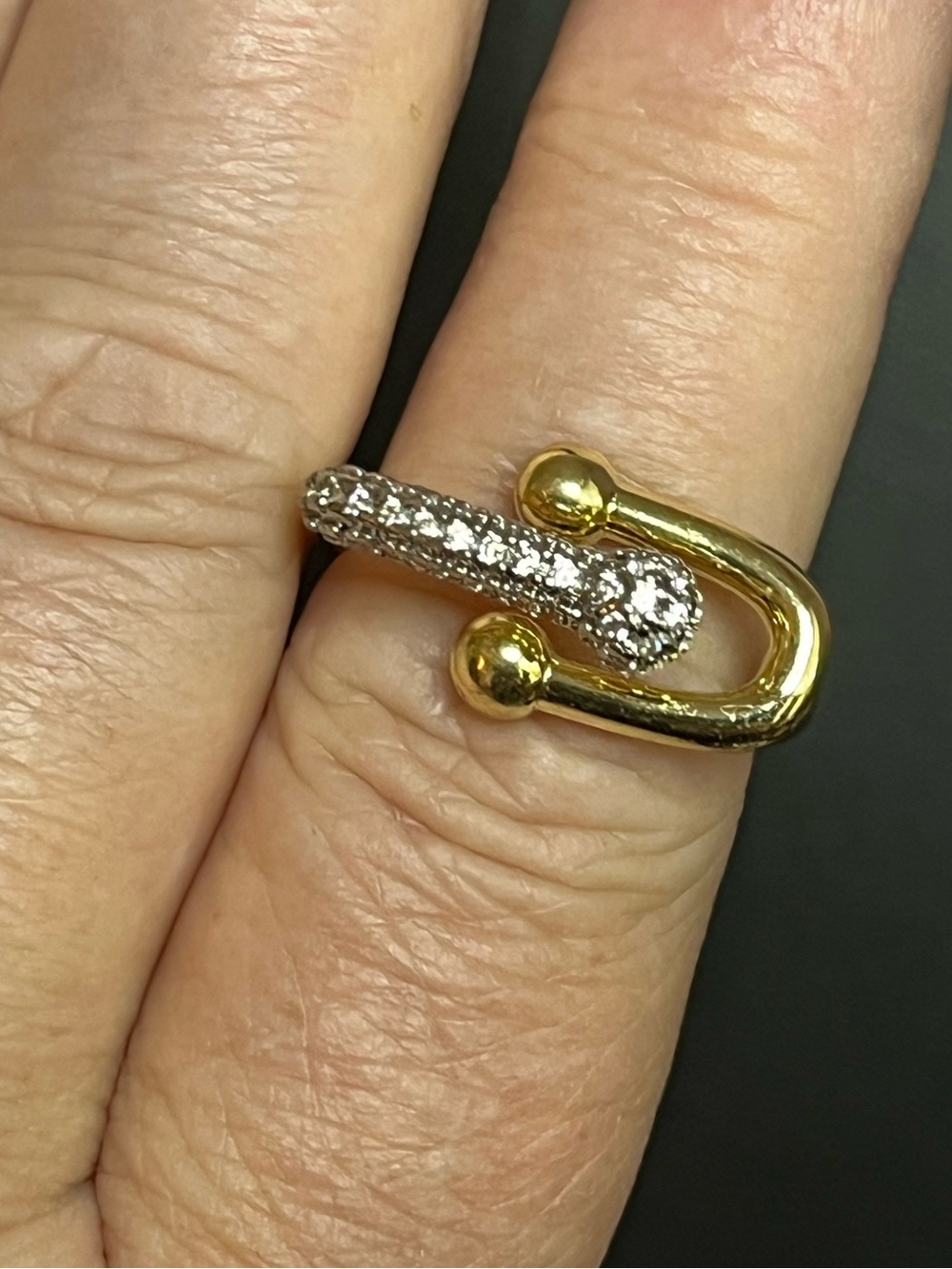 Gold-filled & Silver Pavé Horseshoe/Horse-bit Ring - Sz9 FABULOUS